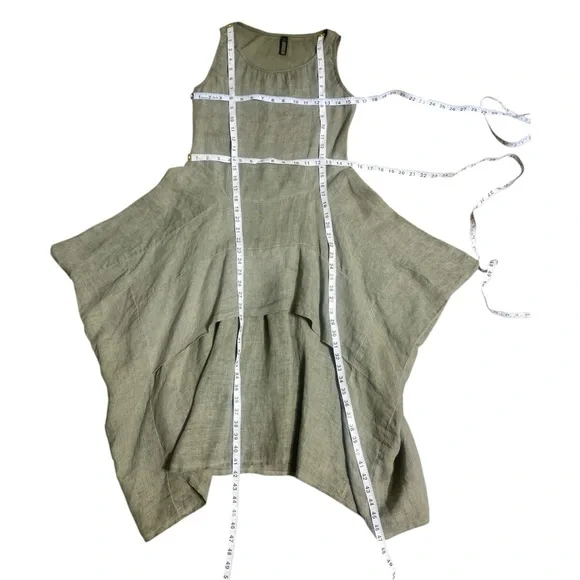 INIZIO 100% Linen Green Tiered Midi Tank Dress Sleeveless Stretch Women’s Medium - Picture 16 of 16